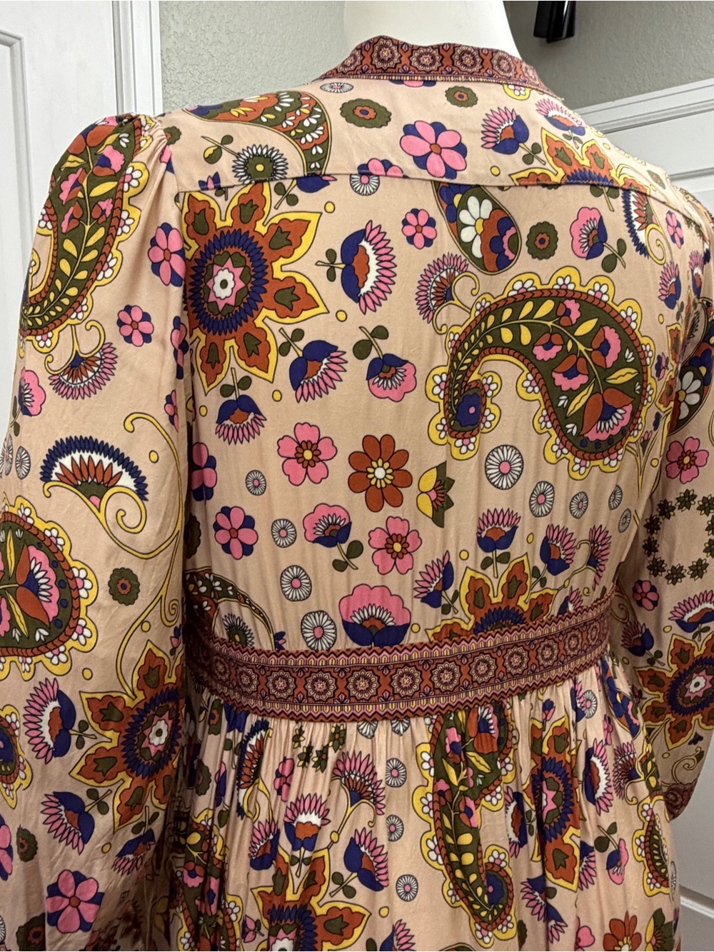 Boden Paisley Floral Long Sleeve Boho Maxi Dress - Cream, Pink, Green, Brown - Picture 10 of 15